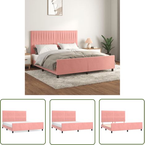 The Living Store Bettgestell mit Kopfteil Rosa 180x200 cm Samt - Samtsofa - Rosa Sofa - Doppelbett - Boxspringbetten - Lattenrost (1/5)