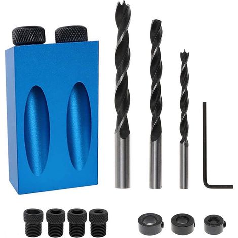 Holzbearbeitungsführung, multifunktionaler Winkelpositionierer – 14-Loch-Klemmen-Set für 15-Grad-Winkellöcher, inkl. 6/8/10 mm Bohrer und Schraubzwinge, Holzbearbeitungs-Set