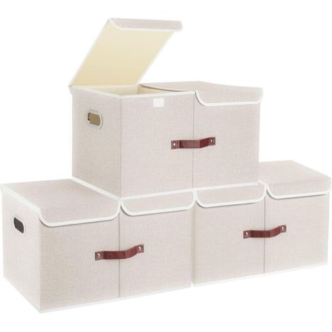 Extra große Aufbewahrungsbox mit unterteilten Deckeln, faltbar, waschbar, Stoffaufbewahrungsbox, 55 x 33 x 30 cm, 3er-Set, Beige (1/4)