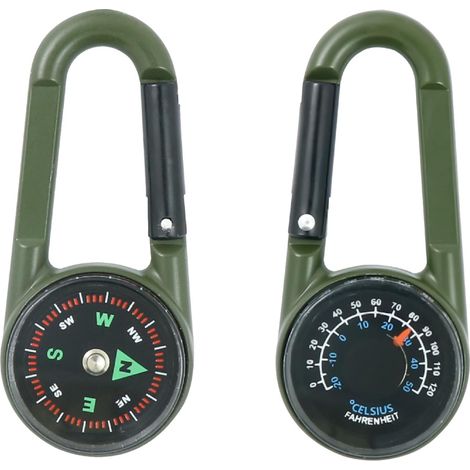 Bussola con moschettone e termometro, mini bussola con moschettone, bussola da esterno per bambini, per campeggio, escursionismo, viaggi, bussola 4 in 1 (1/5)