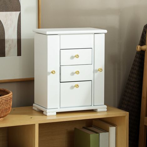 Coffret à bijoux pour femme à 4 niveaux, en bois, orné d'ailes, avec miroir et 2 tiroirs, 26,5 x 16 x 33,5 cm, blanc (1/5)