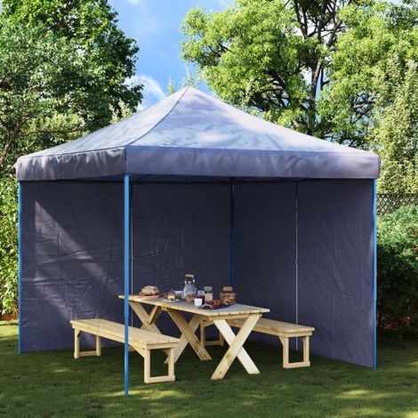 Lot de 2 parois latérales pour tente de réception avec fermeture éclair, 300 x 195 cm, PE résistant aux UV et à l'eau, avec ouverture de porte, bleu (1/5)