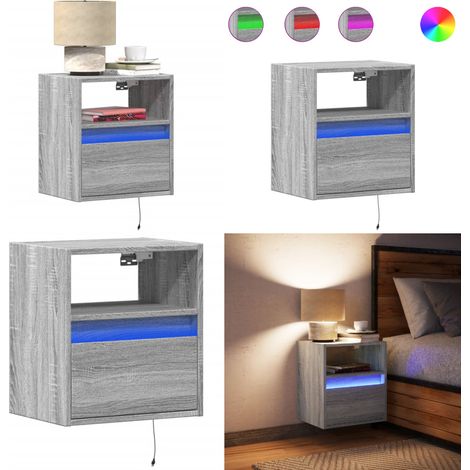 vidaXL Wand-Nachttisch mit LED-Leuchten Grau Sonoma (1/5)