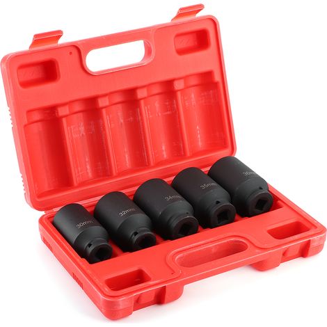 Jeu de 5 douilles à 12 pans pour écrous de moyeu d'essieu, douilles à impact profondes métriques pour cliquet 1/2 po (1/5)