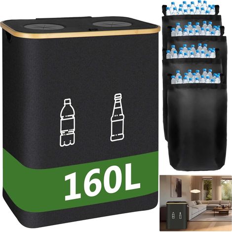 Recolector de botellas, tapa a prueba de olores, bolsas interiores extraíbles, 160 L (pfe) (1/2)