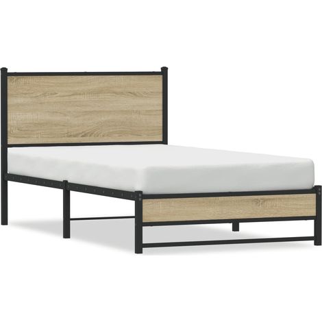 Lit simple Lit adulte Cadre de lit en métal sans matelas chêne sonoma 100x190 cm (1/5)