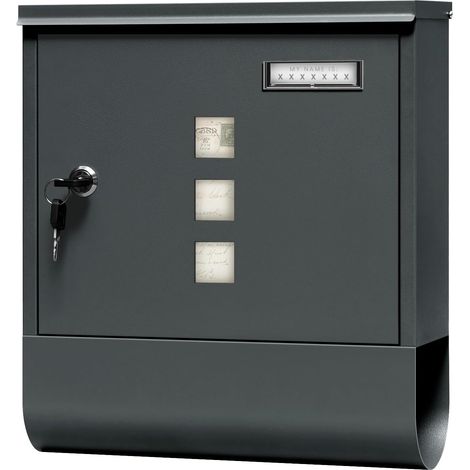 Woltu – Boîte aux lettres murale verrouillable anthracite – Acier galvanisé – Dimensions 30,5x10x33,5cm – 2 clés et fenêtres de contrôle