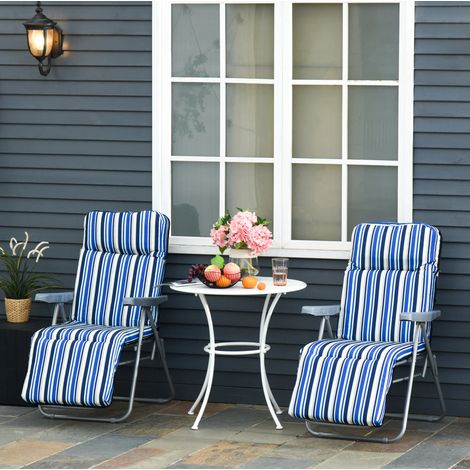 Chaise longue de jardin pliante en polyester bleu avec dossier réglable et coussin (1/5)