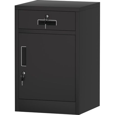 Metal Storage Cabinet with Door and Drawer, Dresser with Adjustable Shelf for Home Office Bedroom Living Room (Black) (1/5)