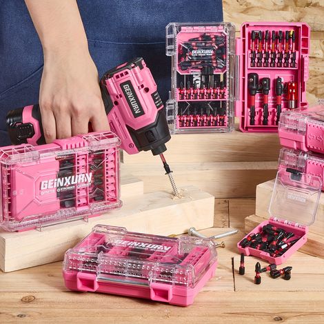 Ensemble de 56 boîtes moulées par injection roses avec vis à impact, comprenant des tiges de connexion magnétiques télescopiques de 50mm 60mm 80mm