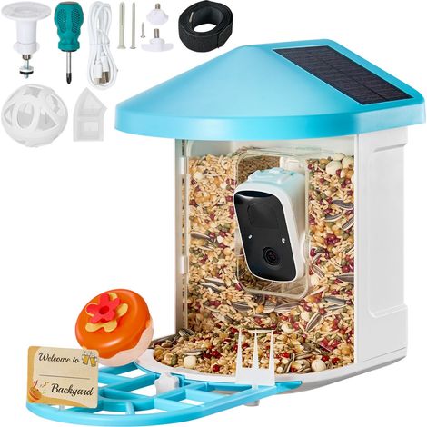 Caméra intelligente pour mangeoire à oiseaux, 2K HD, identification IA de 10 000+ espèces, capteur solaire, capture automatique et notification instantanée, sans fil, cadeau extérieur pour amoureux de (1/5)