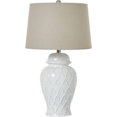 Ginger Jar Lamp with Linen Shade - Ceramic - L38 x W38 x H64 cm - White