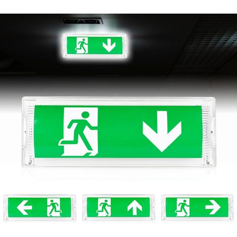 Lampe de secours LED IP65 avec 4 pictogrammes de sortie de secours - Éclairage de secours avec batterie de secours 3 h - Plaque de sortie de secours éclairée pour les lieux publics (35,5 x 13,5 (1/5)
