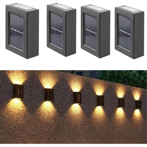 Set di 4 applique a energia solare – illuminazione solare da giardino - lampada solare - Con sensore – 8,6 x 7,5 x 12 cm – Plastica – Nero