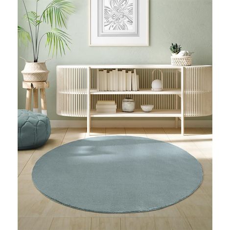 Tapis Moderne Moelleux à Poils Courts, antidérapant, Lavable Jusqu’à 30°C, Super Doux, Aspect Fourrure, pour Salon et Chambre, décoratif, Bleu, 160 cm Rond (1/5)