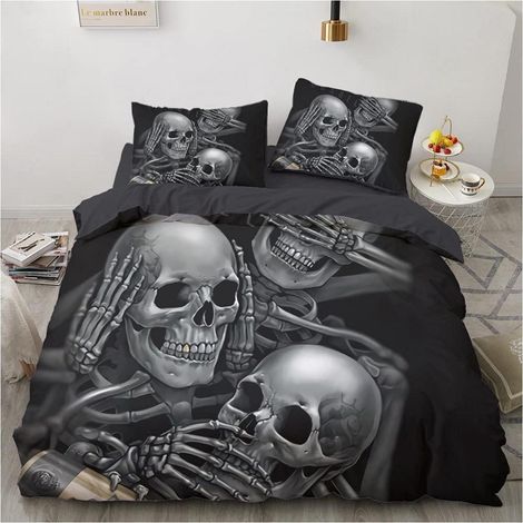 Bettwäsche-Set 135x200cm Totenkopf Halloween Motiv Mikrofaser mit Reißverschluss
