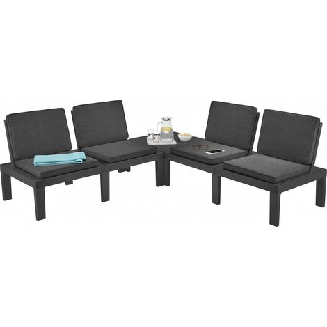 Dmora Outdoor-Lounge-Set Vigevano, Gartenset mit 4 Sitzen mit Rückenlehne und 1 Multifunktionsmodul, Sitzecke mit Kissen, 100 % Made in Italy, Anthrazit
