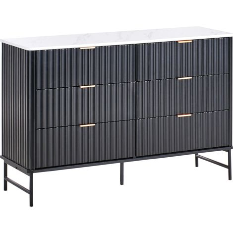 6 Drawer Chest GLASTONBURY Marble/ Black