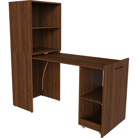 Scrivania pieghevole con armadio contenitore, MDF effetto noce, 126 x 55 x 136 cm (1/5)