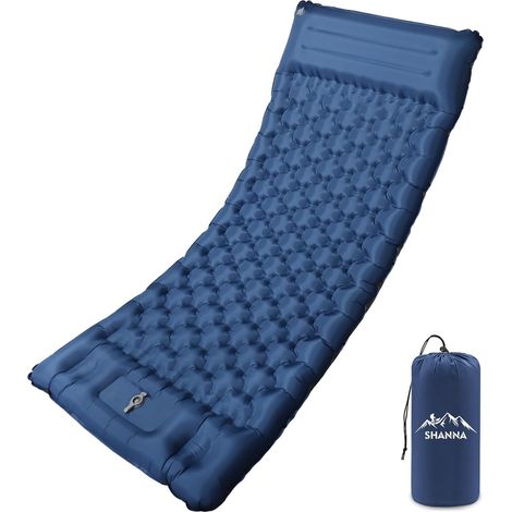 12cm Camping Mattress, Quick Inflation, Foot Pump, 80cm Wide, Compact, Built-in Pillow. For Hiking. (Navy Blue-CC) (1/5)