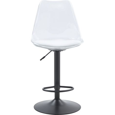 Lote de 2 Taburetes de Bar Ajustables Giratorios con Respaldo Transparente, para Cocina o Bistro, Metal y Plastico, Negro Transparente (1/5)