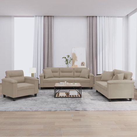 vidaXL Ensemble de canapés 3 pcs avec coussins Taupe Tissu microfibre (1/5)