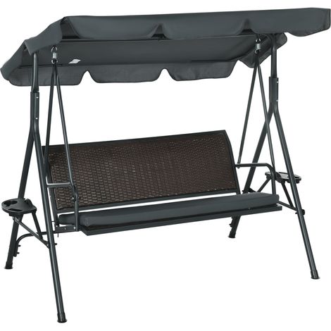 Balancelle jardin 3 places toit inclinaison réglable porte-gobelets plateaux assise dossier ergonomique