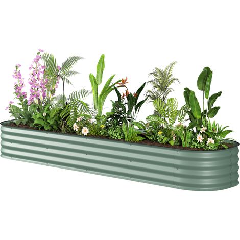 Jardinière surélevée carré potager de jardin en acier modulable pour légumes, plantes, fleurs, dim. 240 x 62 x 30cm (1/5)