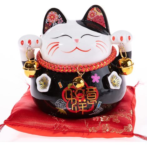 Chat Maneki Neko - Tirelire Japonaise Porte Bonheur - Noir (1/5)