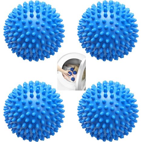 Set di 4 palline per asciugatrice - Per asciugatrici, palline riutilizzabili, asciugabiancheria - Blu (1/4)