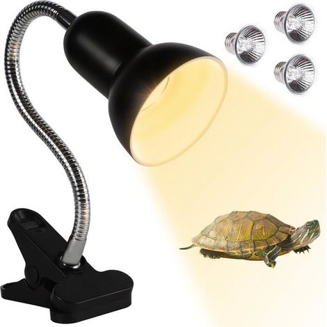 Lampe chauffante pour reptiles Kit de 3 ampoules UVA/UVB Fixation par pince à col de cygne Orientable à 360° Pour terrariums à tortues (1/5)