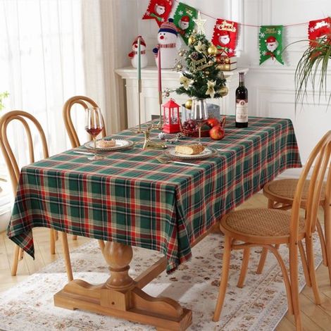 Nappe - 140 cm de Large x 220 cm de Long - Nappe de Noël - Polyester + Coton- Décorations de Noël - Nappe - Nappe Café - Nappe - Carreaux Rouges et (1/5)