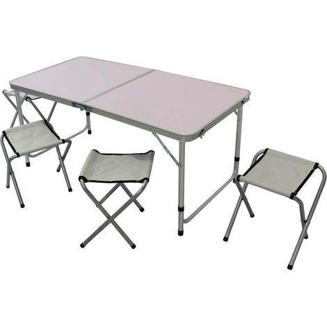 Klapptisch und 4 Klapphöcker Set aus Aluminium grau (1/2)