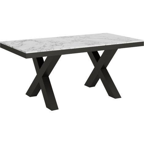 Table extensible 6 à 10 places L 120 à 224 cm effet marbre blanc et cadre métal gris foncé Tsara (1/5)