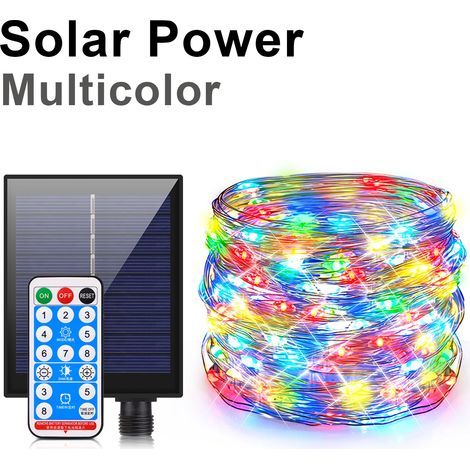 Guirlande lumineuse solaire LED multicolore (50 m, 500 LED) à charge rapide, étanche, pour extérieur, avec grand panneau solaire, idéale pour Noël et la décoration de jardin. (1/5)