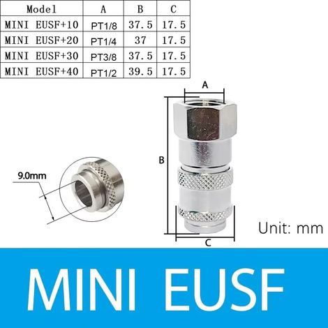 (MINI EUSF-10) Raccord rapide pneumatique mini EU, laiton nickelé, connecteur à dégagement rapide pour tuyau, compresseur d'air, raccord rapide pour équipement médical (1/5)