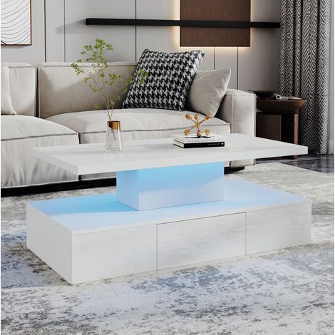 tavolo soggiorno 100x50 LED scomparto cassetto bianco OKMYHOME (1/5)