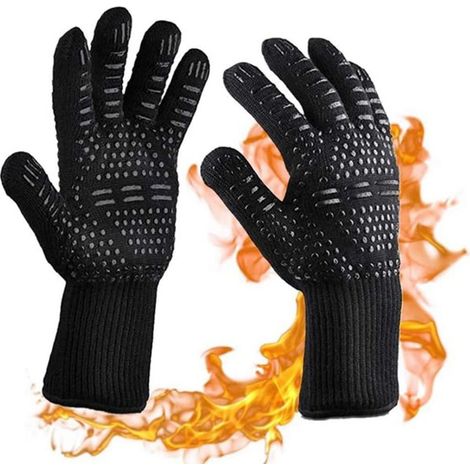 Gants grill Gants four Résistant à la chaleur jusqu'à 800°C Gants de cuisine Gants grill BBQ (noir) (1/4)