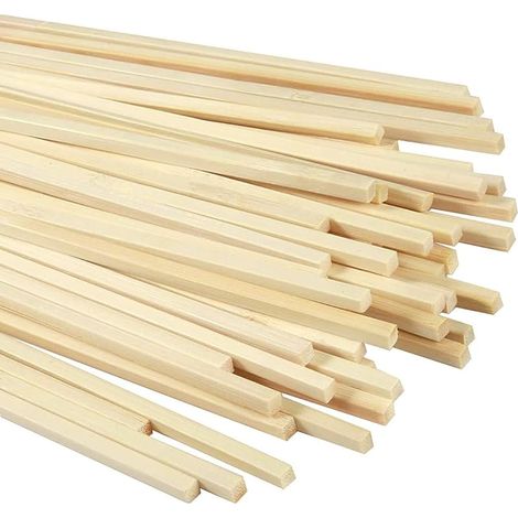 Lot de 50 bâtons de bambou carrés en bois naturel pour travaux manuels, bandes de bois extra longues, tiges de cheville/tiges de cheville en bambou pour projets de bricolage, 5 x 5 x 300 mm