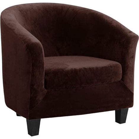 Velvet Club Chair Cover Two-Piece Set Stretchable Chair Cover Living Room Chair Convertible Tub Chair with Cushion Cover (Dark Brown) (1/5)