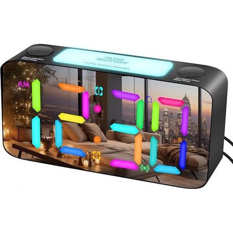 Digitaler Wecker, Kinderwecker, LED-Wecker, 15 Farbmodi, 7-Zoll-Display, 3 Helligkeitsstufen, 12-/24-Stunden-Anzeige (1/5)