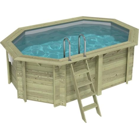Piscine en bois NEMO 4.3 x 3 - H.1.31 m, gris clair, fixations à sceller