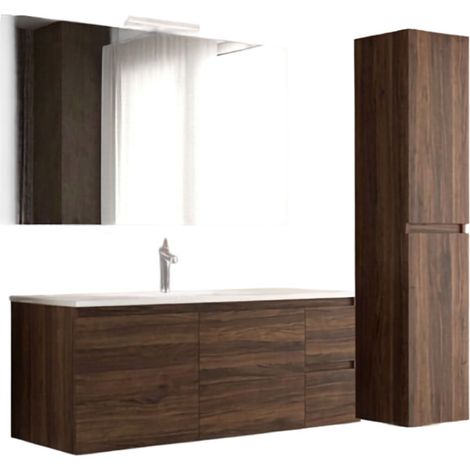 Mobile da Bagno Sospeso con Lavabo 100 cm e Specchio Bali Light 2+2 Noce Scuro (1/2)