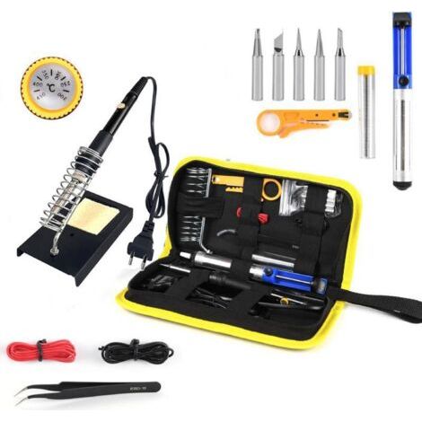 Kit de fer à souder 60 W, température réglable de 200 à 450 °C, multifonction, robuste, pour la maison, le bricolage, la gravure, les réparations, kit d'outils de soudage, 15 pièces (1/4)
