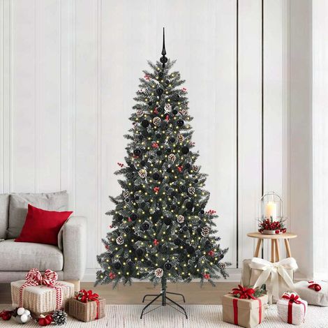 Sapin de Noël Artificiel 210 cm avec 300 LED Blanc Chaud et Boules Décoratives Vert - PANGIVO (1/5)