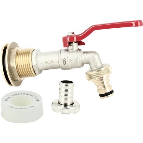 Passe paroi laiton mâle 1'' - femelle 3/4'' avec robinet ECO + nez 20x27 (1/4)