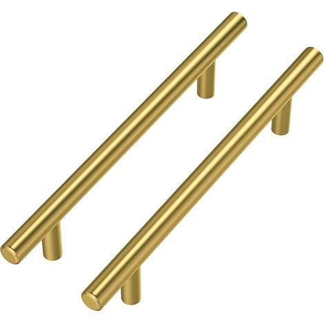 poignée en T goldenwarm 1x, poignée de meuble en laiton doré, poignée creuse en acier inoxydable pour porte de placard de cuisine, entraxe de perçage 128 mm, longueur totale 192 mm (1/5)