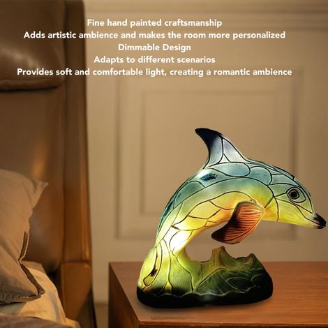 Lampe de bureau Dolphin - Résine vintage, USB, lumière LED tamisée (1/5)