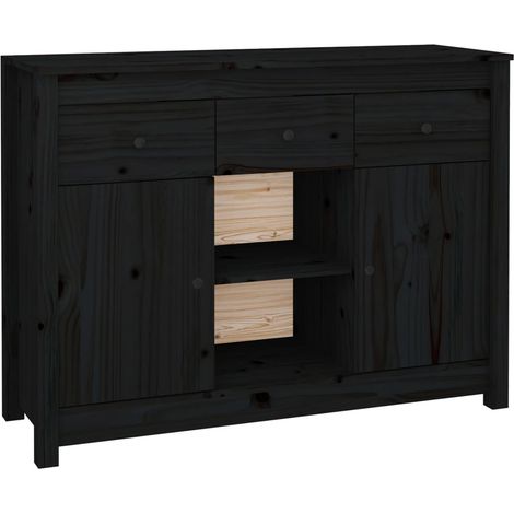 vidaXL Credenza Nera 100x35x74,5 cm in Legno Massello di Pino (1/5)