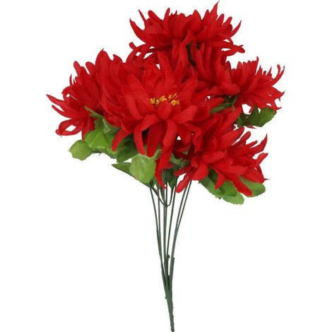 Bouquet de 7 chrysanthèmes dentelés de 40 cm, rouges (1/2)